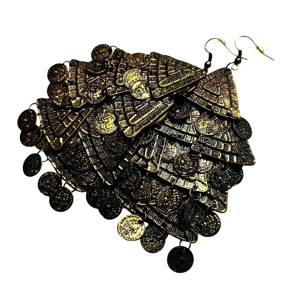 Vintage pierced earrings Boho Moroccan drop dangle brass gold movement statement